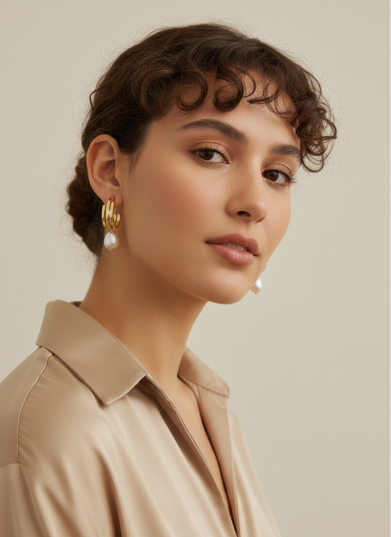 lustrous baroque freshwater pearls suspended from sleek polished hoops